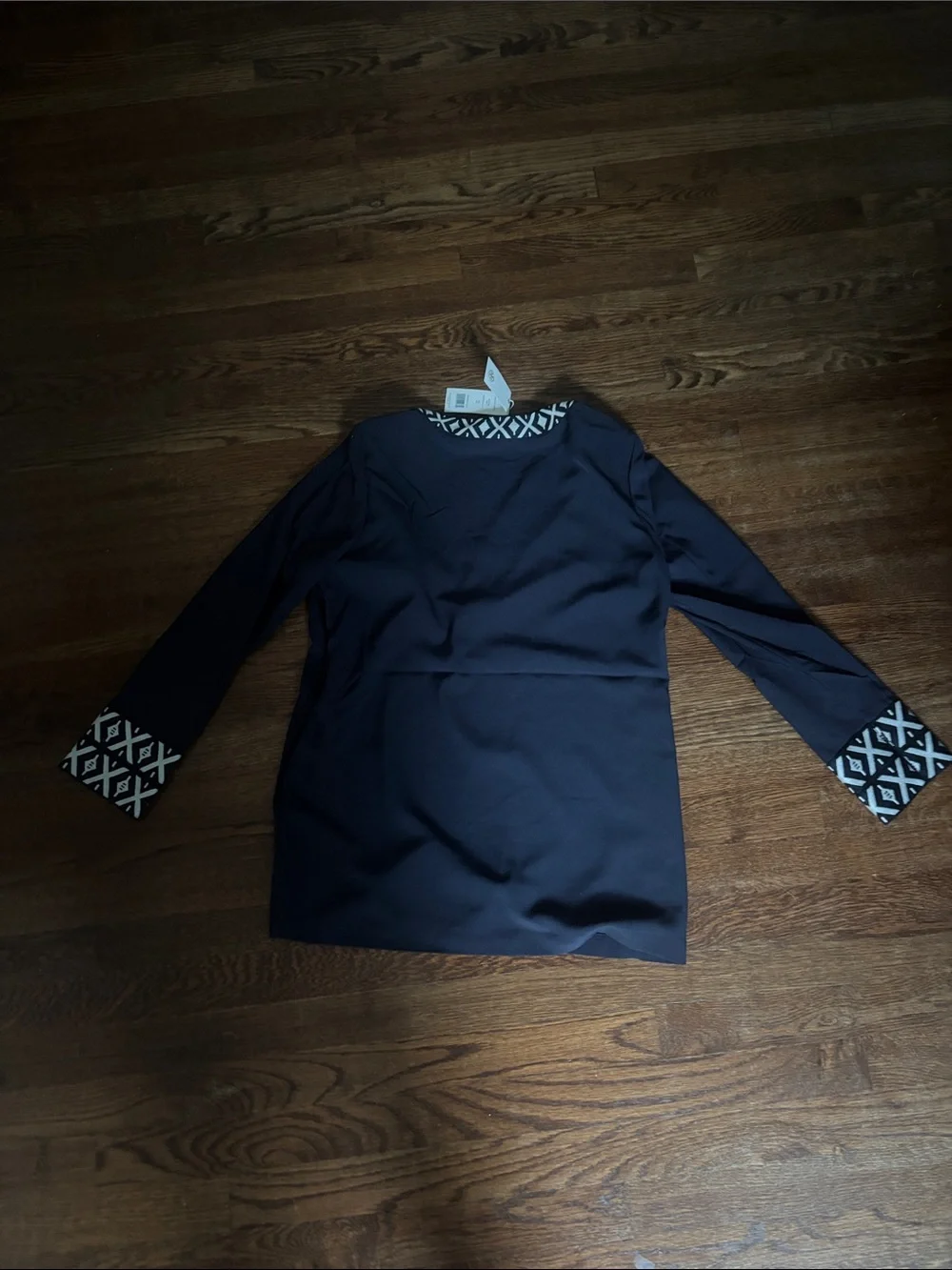 Tory Burch Navy Tunic with Contrast Geometric Trim